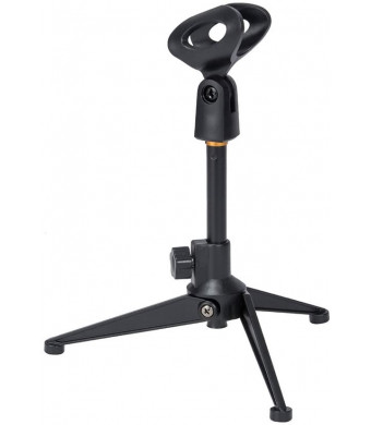 Universal Adjustable Desk Microphone Stand Portable Foldable Tripod MIC Tabletop Stand with Small Plastic Microphone Clip Such as Sm57 Sm58 Sm86 Sm87