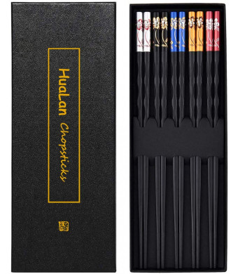 HuaLan Fiberglass Chopsticks Series - Japanese Non-slip Luxury Reusable Chopsticks 5 Pairs Gift Set