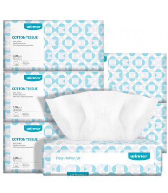 Winner Soft Dry Wipe, Made of Cotton Only, 600 Count Unscented Cotton Tissues for Sensitive Skin