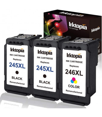 3 Pack Remanufactured Ink Cartridge Replacement for Canon PG 245XL 246XL (2 Black 1 Tri-Color) 245 XL with Ink Level Indicator Used in PIXMA iP2820 MG2420 MG2520 2920 MG2922 MG2924 MX492 MX490 Printer