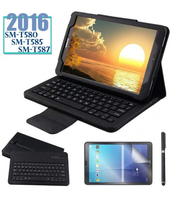 Galaxy Tab A 10.1 2016 Keyboard Case with Screen Protector and Stylus, REAL-EAGLE Slim Separable Fit PU Leather Case Cover Wireless Keyboard for Tab A 10.1 Inch 2016 SM-T580 T580N T585 T585N,Black