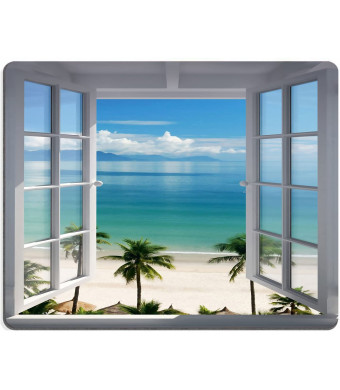 Wknoon Mouse Pad Palm Trees Tropical Island Beach Nature Paradise Panoramic Picture Through Wooden Windows Scene Custom Design