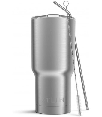 Atlin Tumbler [30 oz. Double Wall Stainless Steel Vacuum Insulation] Travel Mug [Crystal Clear Lid] Water Coffee Cup [Straw Included]For Home,Office,School - Works Great for Ice Drink, Hot Beverage