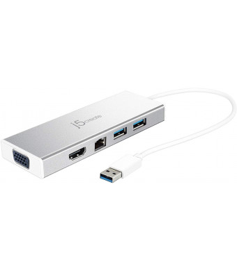 j5create USB 3.0 Hub with HDMI, VGA, RJ45 Gigabit Ethernet, 2 USB 3.1 Type-A Ports - High Speed Data Transfer Adapter for Mac, Windows, Desktop PC - Supports Up to 2K Resolution