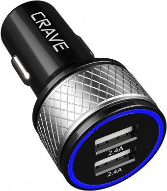 Crave DualHub 24W 4.8A 2 Port Dual USB Universal Car Charger, Smart Charge IC Technology - Black