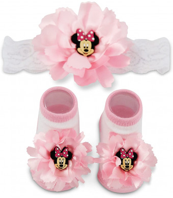 Disney Baby Minnie Mouse Polka Dot Flower Headwrap and Booties Gift Set