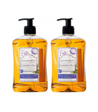 A La Maison de Provence Lavender Aloe Liquid Hand and Body Soap (Pack of 2) With Argan Oil, Olive Oil and Vitamin E, 16.9 fl oz Each (SG_B072Q1PDBS_US)
