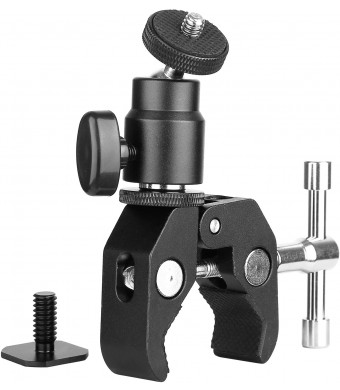 ChromLives Camera Clamp Mount Ball Head Clamp - Super Clamp and Mini Ball Head Hot Shoe Mount Adapter with 1/4'' -20 Tripod Screw for LCD/DV Monitor, LED Lights, Flash Light,Microphone and More