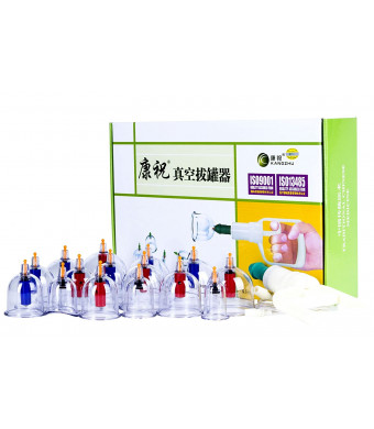 Kangzhu Professional Cupping Therapy Equipment Set with pumping handle 15 Cups and English Manual