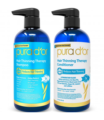 PURA D'OR Hair Thinning Therapy System - Biotin Shampoo and Conditioner Set for Hair Thinning Prevention With Natural Ingredients for All Hair Types, Men and Women (Packaging may vary)