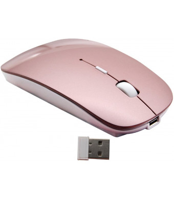 2.4G Rechargeable Mobile Portable Wireless Optical Mouse with USB Receiver, Mute Type mice,3 Adjustable DPI Levels, for Notebook, PC, Laptop, Computer, MacBook by Smart-US (Rose Gold)