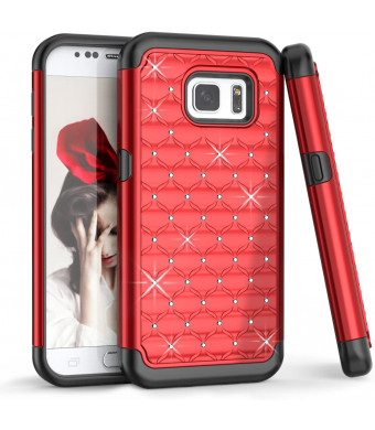 TILL Galaxy S7 Case, Galaxy S7 S VII Case for Girls, (TM) Studded Rhinestone Crystal Bling Shock Absorbing Hybrid Defender Rugged Slim Case Cover for Samsung Galaxy S7 GS7 S VII G930 5.1Inch [Red]