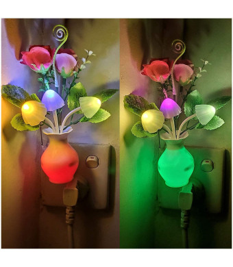 2Pack Plug in LED Night Light w/Auto Dusk to Dawn Sensor,AUSAYE 0.5W Energy Saving Lamp Dream Nightlight Rose Flower Mushroom Night Lights for Kids Adults Bedroom,Bathroom,Living Room,Kitchen,Hallway