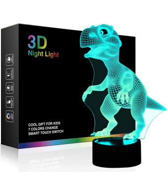 3D Children Kids Night Lamp, Dinosaur Toys for Boys, 7 LED Colors Changing Lighting, Touch USB Charge Table Desk Bedroom Decoration, Cool Gifts Ideas Birthday Xmas for Baby Friends