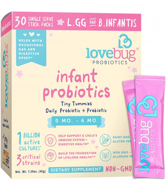 Lovebug Tiny Tummies Probiotic, 30 Packets, Infant and Baby probiotics Support for Babies 0-6 Months Old, Oral Probiotics Kids - Helps Reduce Crying and Fussiness (30)