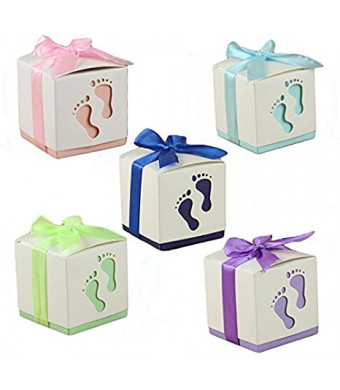 Floratek 50 PCS Baby Shower Favors Cute Baby Footprint Design Chocolate Packaging Box Candy Box Gift Box for Kids Birthday Baby Shower Guests Wedding Party Supplies