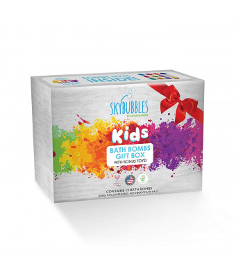 Sky Organics Kids Bath Bombs Gift Set with Surprise Toys (Toys are Loose in Box) Fun Assorted Colored Bath Fizzies Kid Safe, Gender Neutral, Cruelty Free, Vegan, Gluten Free- Made in The USA, 12 ct