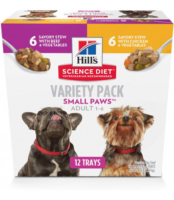 Hill's Science Diet Wet Dog Food, Adult, Small Paws for Small Breeds, Savory Stew Chicken and Vegetables, 3.5 oz Trays, 12-Pack