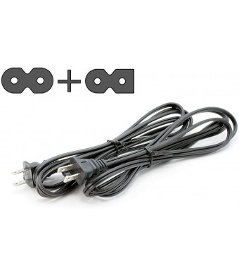 THE CIMPLE CO - 2 Slot Power Cord Two Pack - Includes Both Types: Polarized (Squared End) and Non-Polarized (Figure 8 End) - NEMA 1-15P to C7 C8 UL Listed - 18 AWG, 10 Amps, 125 Volts - 6 Foot Black