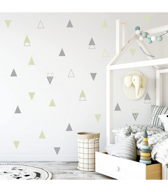 Adhesive Mint Tribal Triangles for Kids Baby Bedroom Decoration. Wall Vinyl Sticker Decal Decor Nursery. (Light Green and Grey)