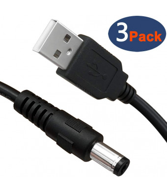 SIOCEN 3-Pack 4ft USB 2.0 A Type Male to DC 5.5 x 2.1mm DC 5V Power Plug Connector Cable USB to 5v Power Cable USB to DC Power Charger Cord