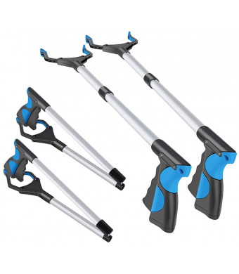 2 Pack - 32" Foldable Reacher Grabber Pickup Tool, Extender Gripper Tool, Long Handy Arm Assist Tool, Flexible Lightweight Mobility Aid Reaching Claw Trash Garbage Picker (Blue)