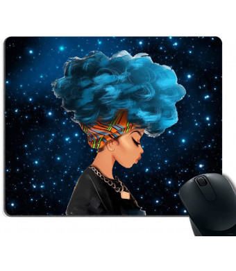 Smooffly Gaming Mouse Pad Custom,African Women with Blue Hair Hairstyle Galaxy Background Non-Slip Rubber Mouse Pad Mousepad