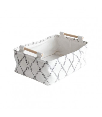 LUFOFOX Decorative Collapsible Rectangular Fabric Storage Bin Organizer Basket with Wooden Handles for Clothes and Toy Storage, 116.73.5", White