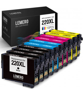 LEMERO Remanufactured Ink Cartridge Replacement for Epson T220XL ( Black,Cyan,Magenta,Yellow , 10-Pack)
