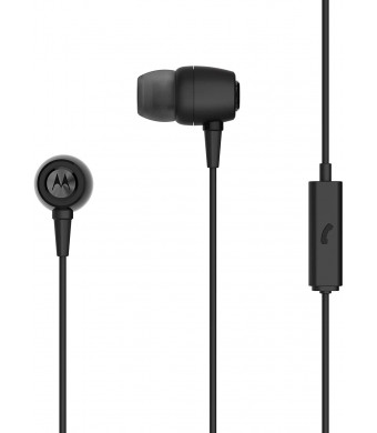 Motorola Earbuds Metal - IPX4 Water/Sweatproof  Durable, Lightweight, in-Ear Wired Headphones, Noise Isolating, in-line Microphone Control - 2 Extra Gel Buds  Black