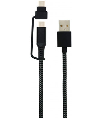 Emerge Black 5ft USB-A to USB-C Cable with Micro USB Adapter