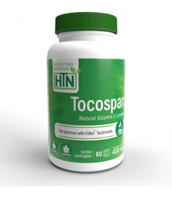 Tocospan Vitamin-E (feat. EVNOL Tocotrienols) 400 IU Full Spectrum Tocotrienols and Tocopherols Complex (8 Natural Forms of Vitamin E) 60 softgels