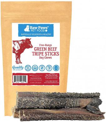 Raw Paws 6-inch Beef Green Tripe Sticks for Dogs - Packed in USA - Dried Tripe Dog Treats from Natural, Free-Range, Grass Fed Cows No Added Antibiotics or Hormones - Dehydrated Green Tripe for Dogs