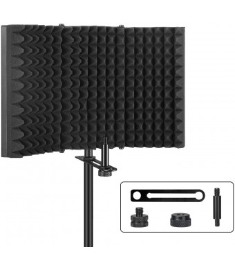 Aokeo Professional Studio Recording Microphone Isolation Shield, Pop Filter.High density absorbent foam is used to filter vocal. Suitable for Blue Yeti and any condenser microphone recording equipment