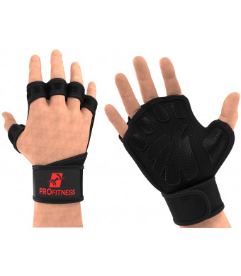 ProFitness Cross Training Gloves with Wrist Support Non-Slip Palm Silicone Padding to Avoid Calluses | for Weight Lifting, WOD, Powerlifting and Gym Workouts | Ideal for Both Men and Women