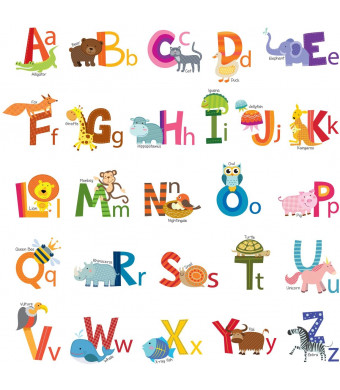DECOWALL DS-8002 Animal Alphabet Kids Wall Stickers Wall Decals Peel and Stick Removable Wall Stickers for Kids Nursery Bedroom Living Room (Small)