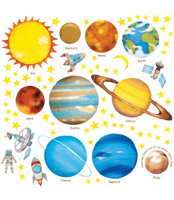 DECOWALL DS-8007 Planets in The Space Kids Wall Stickers Wall Decals Peel and Stick Removable Wall Stickers for Kids Nursery Bedroom Living Room (Small)