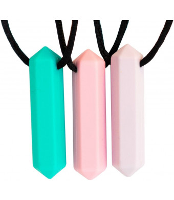 Chew Chew Sensory Crayon Teether Necklace 3-Pack Set  Best Tools for Autism and Teething Kids  Durable and Strong Silicone Chewy Toys - Chewing Pendant for Boys and Girls - Fidget Necklaces
