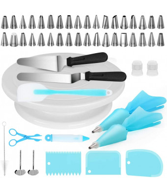 Kootek Cake Decorating Kits Supplies 52-in-1 Baking Accessories with Cake Turntable Stand, Numbered Cake Tips, Icing Smoother Spatula, Piping Pastry Bags and Decorating Pen Frosting Tools Set