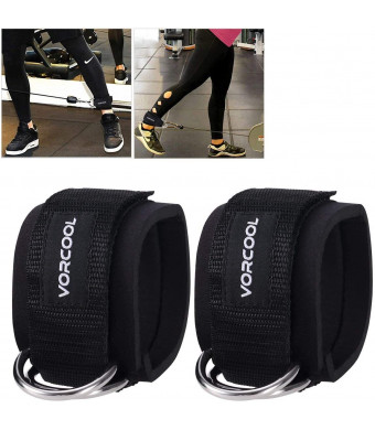 VORCOOL 2PCS Ankle Straps for Cable Machines Weightlifting Gym Workout Fitness Double D-Ring Neoprene Padded Ankle Cuffs for Legs, Abs and Glute Exercises Fits for MenandWomen with Carry Bag
