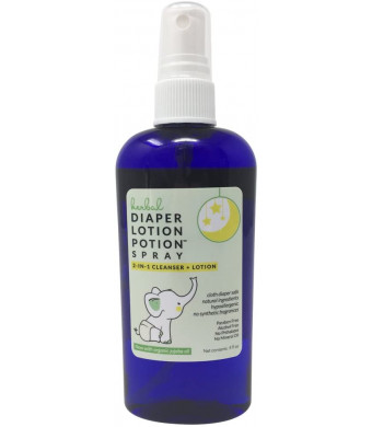 Diaper Lotion Potion, All Natural Diaper Rash Guard for Your Baby's Bottom - Healing and Soothing Antibacterial 2-in-1 Herbal Cleanser and Lotion - Moisturizes and Protects (4 Ounce Spray)