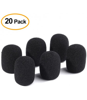 FEPITO 20 Pack Mini Size Microphone Windscreen for Lapel Lavalier Headset Microphone Foam Covers, Black