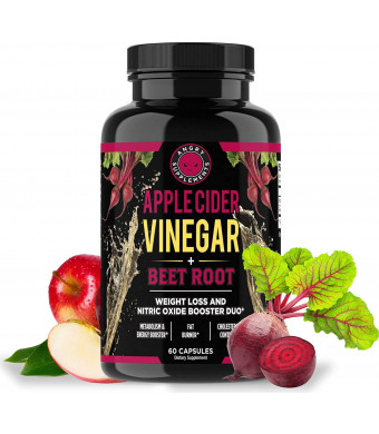 Angry Supplements Apple Cider Vinegar + Beet Root Capsules, Detox Pills, Nitric Oxide + Energy Booster (1-Bottle)