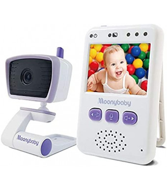 Moonybaby Value 100 Video Baby Monitor/Elderly Monitor for Caregiver with Camera and Audio, Long Range, Non-WiFi, Auto Night Vision, 2 Way Talk Back, Zoom in, Power Saving and VOX, Voice Activation