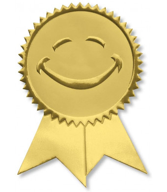 Smiling Face Embossed Gold Ribbon Certificate Seals, 102 Pack