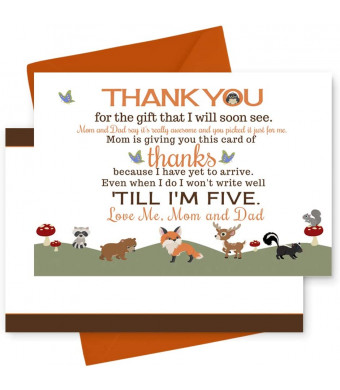 Woodland Baby Shower Thank You Cards and Orange Envelopes (15 Pack) Little Forest Animals - Neutral Boy or Girl - Babies Stationery Set