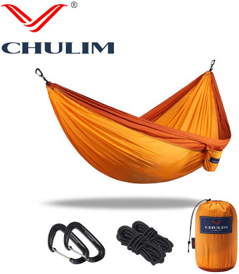 CHULIM Double Camping Hammock with Tree Hanging Kit and 12kn Aluminum Wiregate Carabiner. 118"L x 78"W,Lightweight Portable Camping Gear.Parachute Nylon Hammock for Camping,Travel,Backpacking,Beach.