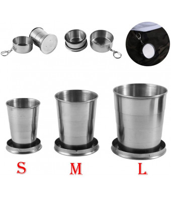 Stainless Steel Camping Mug Camping Folding Cup Portable Outdoor Travel Demountable Collapsible Cup with Keychain 75ml 150ml 250ml