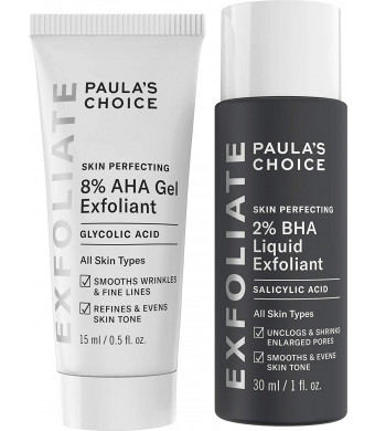 Paula's Choice SKIN PERFECTING 8% AHA Gel Exfoliant and 2% BHA Liquid Travel Duo, Facial Exfoliants for Blackheads and Wrinkles, Face Exfoliators w/Glycolic Acid Salicylic Acid