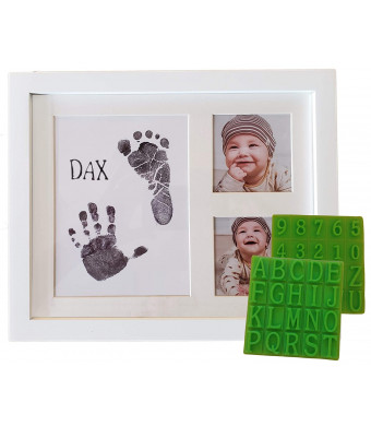Ultimate Baby Ink Handprint Footprint Kit and Frame  with Premium Picture Photo Frame, Safe Ink Pad Stamp, Paper and Bonus Stencil. The Perfect Personalized Baby Shower, Newborn Gift Idea and Memento!